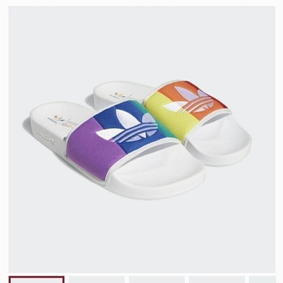 ADIDAS ORIGINALS | RainBow Multi Color Adilette Slides flip flops sz 5 - Picture 1 of 4